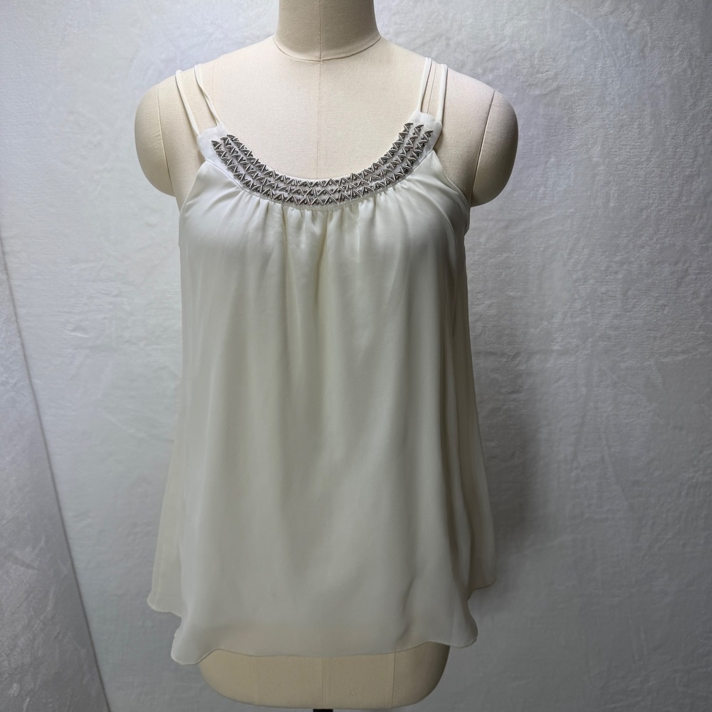 Prospero Womens Cream Silky Camisole Tank Top Small Ivory Silver Evening Wedding